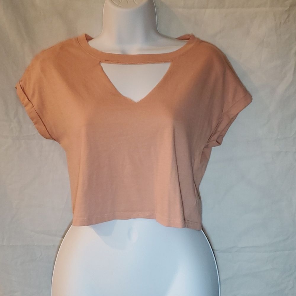 Divided H&M Keyhole Cutout Crop Top - Peach Coral Short Sleeve Tee-XS